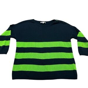 Gap Striped Knit Sweater 100% Cotton Size Small Navy Chartreuse 3/4 Sleeve